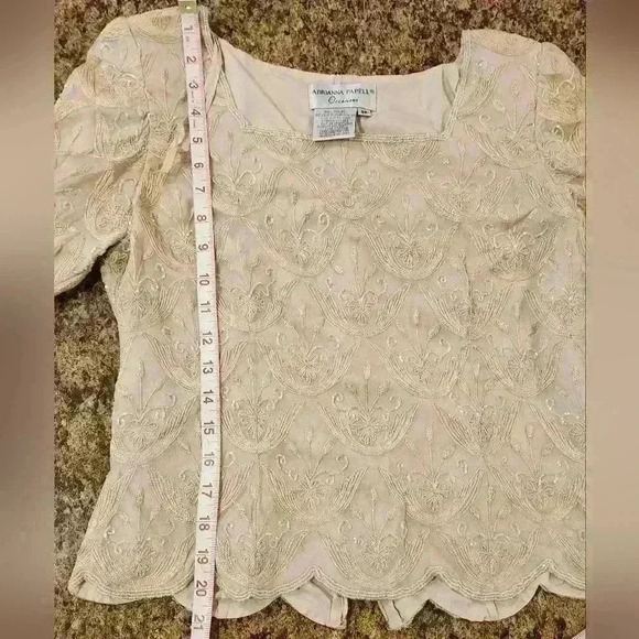 Adrianna Papell Occasions 2 Pc Set Beaded Flower Bskt skirt Beige Sz 8P $160 - Picture 11 of 16